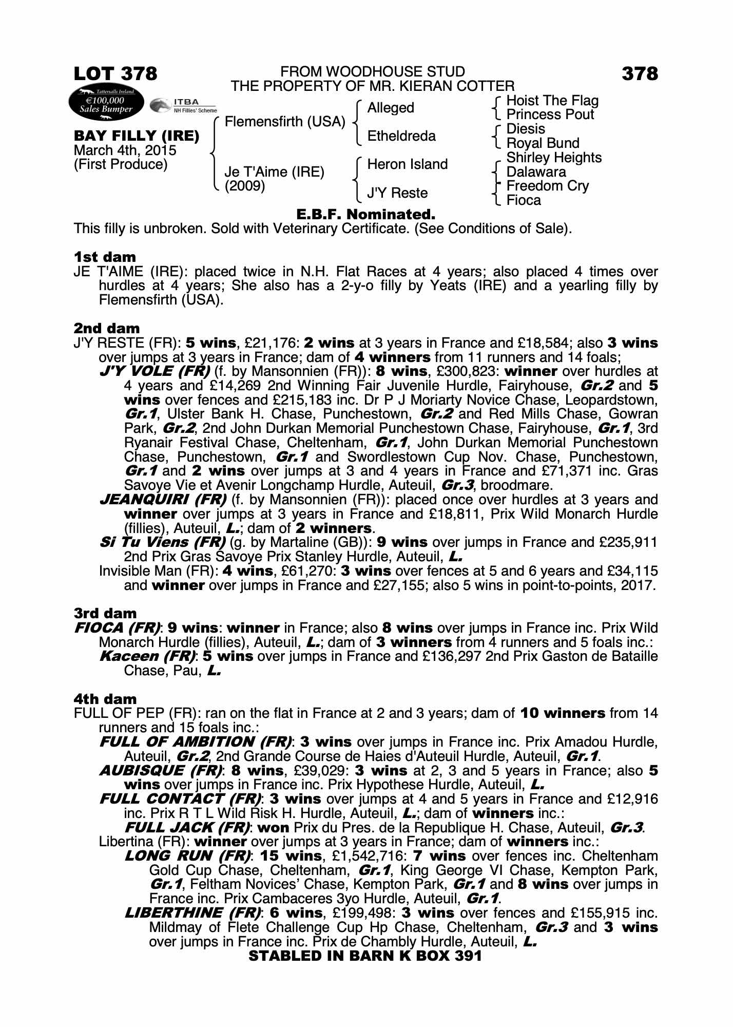 Je T Aime Ire B F Ire Back To List Pdf Purchaser Meadowview Stables Price 7 000 Consignor Woodhouse Stud Other Sales For This Lot November National Hunt Sale 15 Lot 770 Woodhouse Stud Ryan Mahon 16 500 Sales For Full Brothers